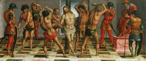 The Flagelation of Christ Lamentation over the Dead Christ, Predella panel, 1502. av Luca Signorelli