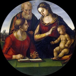 Den hellige familie med helgen, ca. 1490-1495. av Luca Signorelli