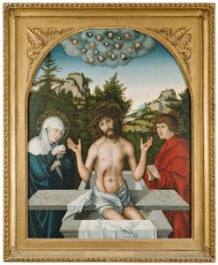 Schmerzensmann zwischen Maria und hl. Johannes av Lucas Cranach