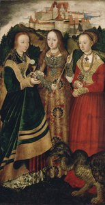 Altertavle med Saint Catharines martyrium, høyre fløy: Den hellige Barbara, Ursula og Margaret av Lucas Cranach the Elder