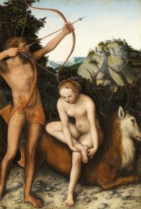 Apollo og Diana. Rundt 1530 av Lucas Cranach the Elder