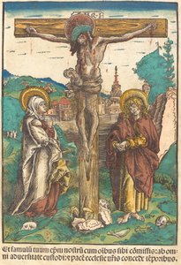Kristus på korset mellom jomfruen og den hellige Johannes av Lucas Cranach the Elder