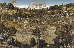Jakt til ære for keiser Charles V på Torgau slott av Lucas Cranach the Elder