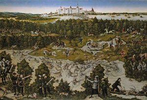 Jakt til ære for keiser Ferdinand I på Torgau slott av Lucas Cranach the Elder