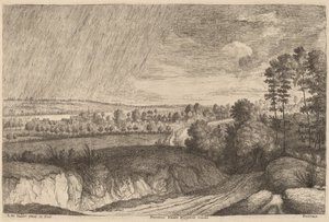 Regnfullt landskap av Lucas Emil Vosterman, after Lodewijk de Vadder