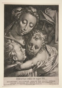 Den hellige familie med Saint John av Lucas Kilian