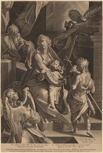 Den hellige familie og to engler av Lucas Kilian, after Bartholomaeus Spranger