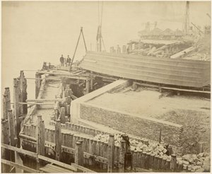 Bygging av det utvidede Limehouse-bassenget, London, mai 1869 av Lucas and Tuck