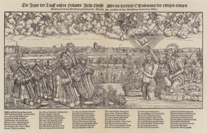 Frederick III, kurfyrst av Sachsen og Martin Luther var vitne til Kristi dåp (gravering;)