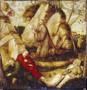 Agony in the Garden of Olives (The Agony in the Garden). Maleri av Lucas Cranach, den eldste (1472-1553), olje på tre. tysk kunst av Lucas the Elder Cranach