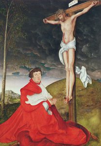Albert, kardinalkurfyrst av Mainz ved foten av korset (olje på panel) av Lucas the Elder Cranach