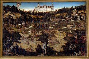 Jakt til ære for Karl V på Torgau slott (Tyskland). Maleri av Lucas Cranach den eldste (1472-1553) av Lucas the Elder Cranach
