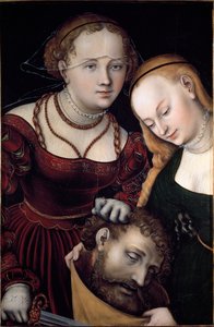 Judith med en hushjelp og leder av Holoferne Maleri av Lucas Cranach den eldre (1472-1553) 1530 Søn. 77x52,5 cm Wien, Kunsthistorisches Museum - Judith med hodet til Holofernes og en tjener. Olje på tre 77 x 52,5 cm av Lucas the Elder Cranach