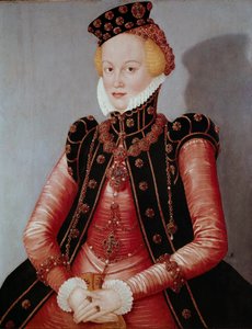 Portrett av Lady Ung kvinne rikt kledd, iført hatt og juveler. Maleri av Lucas Cranach den eldre (1472-1553) Dim. 87 x 69 cm Munich Alte Pinakothek av Lucas the Elder Cranach