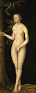 Renaissance: The Fall of Man: Eve par Cranach, Lucas, the Elder (1472-1553), ca 1510-1520. Olje på tre av Lucas the Elder Cranach