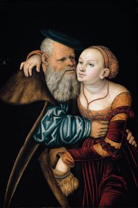 Det uoverensstemmende paret (olje på panel av Lucas the Elder Cranach