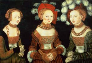 Tre prinsesser av Sachsen, Sibylla (1515-92), Emilia (1516-91) og Sidonia (1518-75), døtre av hertug Heinrich av Frommen, ca. 1535 (panel) av Lucas the Elder Cranach