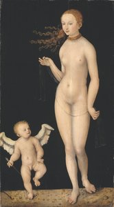 Venus et Cupidon - Venus og Amor, av Cranach, Lucas, den eldste (1472-1553). Olje på tre. Mål: 90x49,5 cm. Nationalmuseum Stockholm av Lucas the Elder Cranach