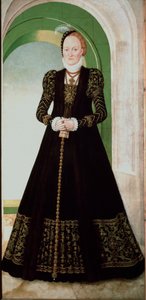 Portrett av Anne av Danmark (1532-1585) Kone til kurfyrst Augustus av Sachsen (1526-1586) Maleri av Lucas Cranach den unge (1515-1586) 1565 Søn. 215x104 cm Vienna Kunsthistorisches Museum