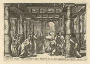 Christ en de overspelige kvinne De tretten mest elegante og utsmykkede ikonene i Det nye testamente i templet (serietittel) av Lucas van Doetechum