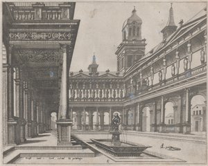 Palace Courtyard med fontene i et rektangulært basseng