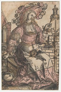 spinnende kvinne av Lucas van Leyden (attributed to)