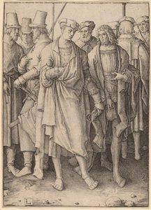 En ung mann med åtte væpnede menn av Lucas van Leyden