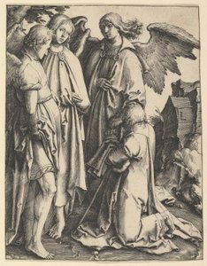 Abraham og tre engler, ca. 1513. av Lucas van Leyden