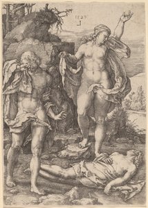 Adam og Eva klager over Abels død av Lucas van Leyden