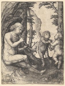 Gutt med trompet, ca. 1507. av Lucas van Leyden