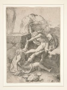 Kain dreper Abel, fra historien om Adam og Eva av Lucas van Leyden