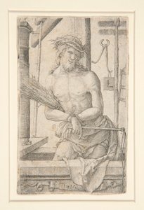 Kristus som sorgens mann med lidenskapens redskaper av Lucas van Leyden
