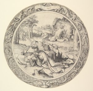 Kristus på Oljeberget, fra Circular Passion, 1509. av Lucas van Leyden