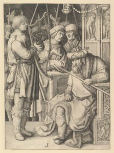 David spiller harpe for Saul av Lucas van Leyden