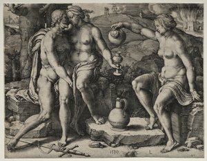 Lot og hans døtre, 1530. av Lucas van Leyden