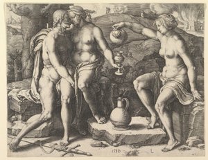 Lot og hans døtre, 1530. av Lucas van Leyden