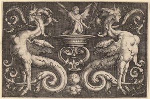 Ornament med to sfinkser og en bevinget mann av Lucas van Leyden