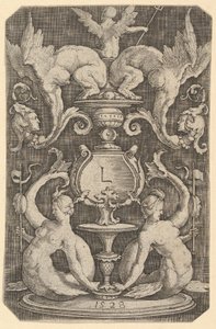 Panel av ornament med to sirener, 1528. av Lucas van Leyden