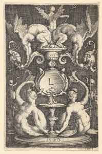 Panel av ornament med to sirener, 1528. av Lucas van Leyden