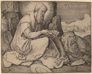 Saint Hieronymus i et landskap av Lucas van Leyden
