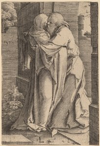 Den hellige Joachim omfavner den hellige Anna av Lucas van Leyden