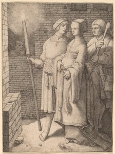 Mannen med fakkelen og en kvinne etterfulgt av en dåre av Lucas van Leyden