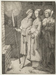 Mannen med fakkelen og en kvinne etterfulgt av en dåre av Lucas van Leyden