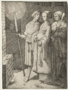 Mannen med fakkelen og en kvinne etterfulgt av en dåre, ca. 1508. av Lucas van Leyden