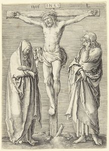 Jomfruen og Johannes ved korsets fot av Lucas van Leyden