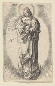 Jomfruen med barn på halvmånen, 1523. av Lucas van Leyden