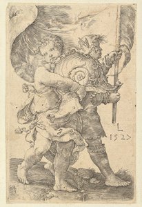 To gutter med hjelm og standard, 1527. av Lucas van Leyden