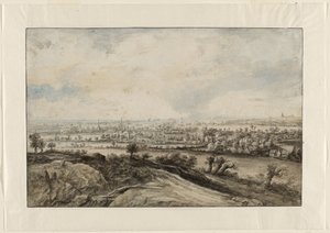 Et panoramisk elvelandskap med Pollard Willows av Lucas van Uden
