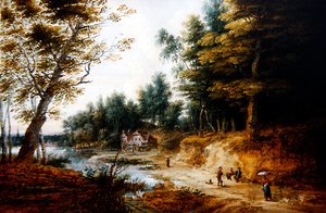 Et skogslandskap (olje på kobber) av Lucas van Uden