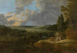 Landskap med regnbue (olje på lerret)